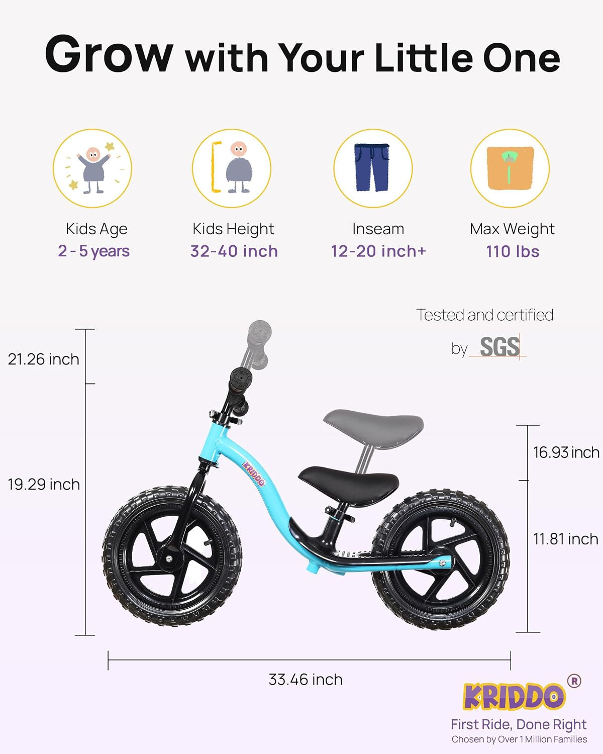 Toddler Balance Bike 2 Year Old: Toddler Bike with Riding Buddy | 12 Inch Kids Balance Bike for 2-5 Years Old, Adjustable No Pedal Kids Toy Bike, Tool-Free, Gift for 2-3 Girls Boys, Blue