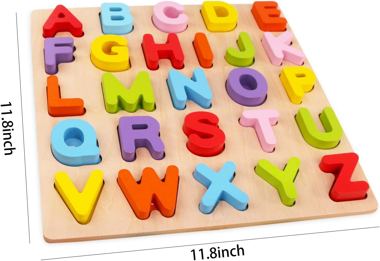 Alphabet Puzzle,  ABC Letter Puzzles for Toddlers 1 2 3 Years Old, Educational Learning Toys for Toddlers, Alphabet Toys with Puzzle Board & Letter Blocks, Best Gifts for Girls and Boys
