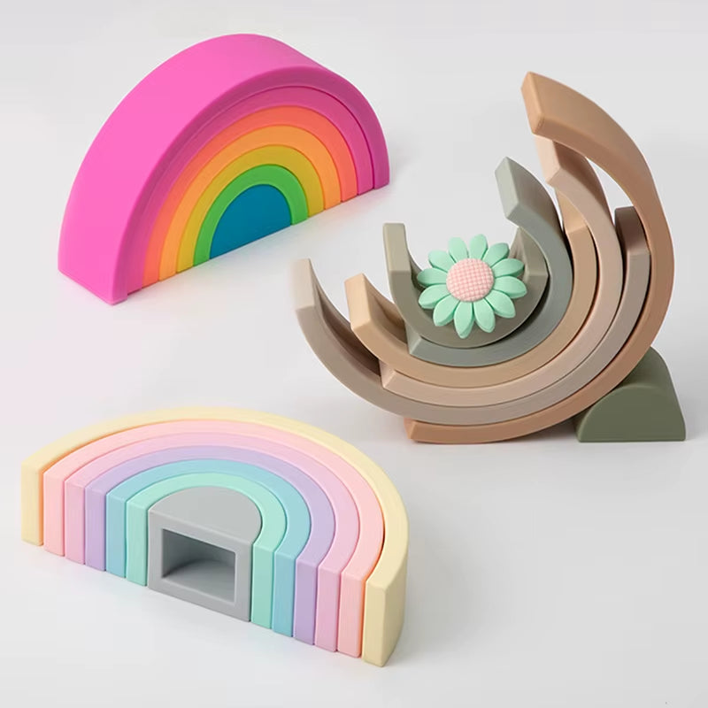 Silicone Rainbow Baby Blocks