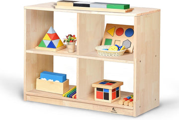 4-Cubby Montessori Storage Bookcase – Kids Shelf Organizer for Toys, Books & Art Supplies, Toddler Cabinet Furniture for Playroom, Daycare, Preschool, Kindergarten & Nursery