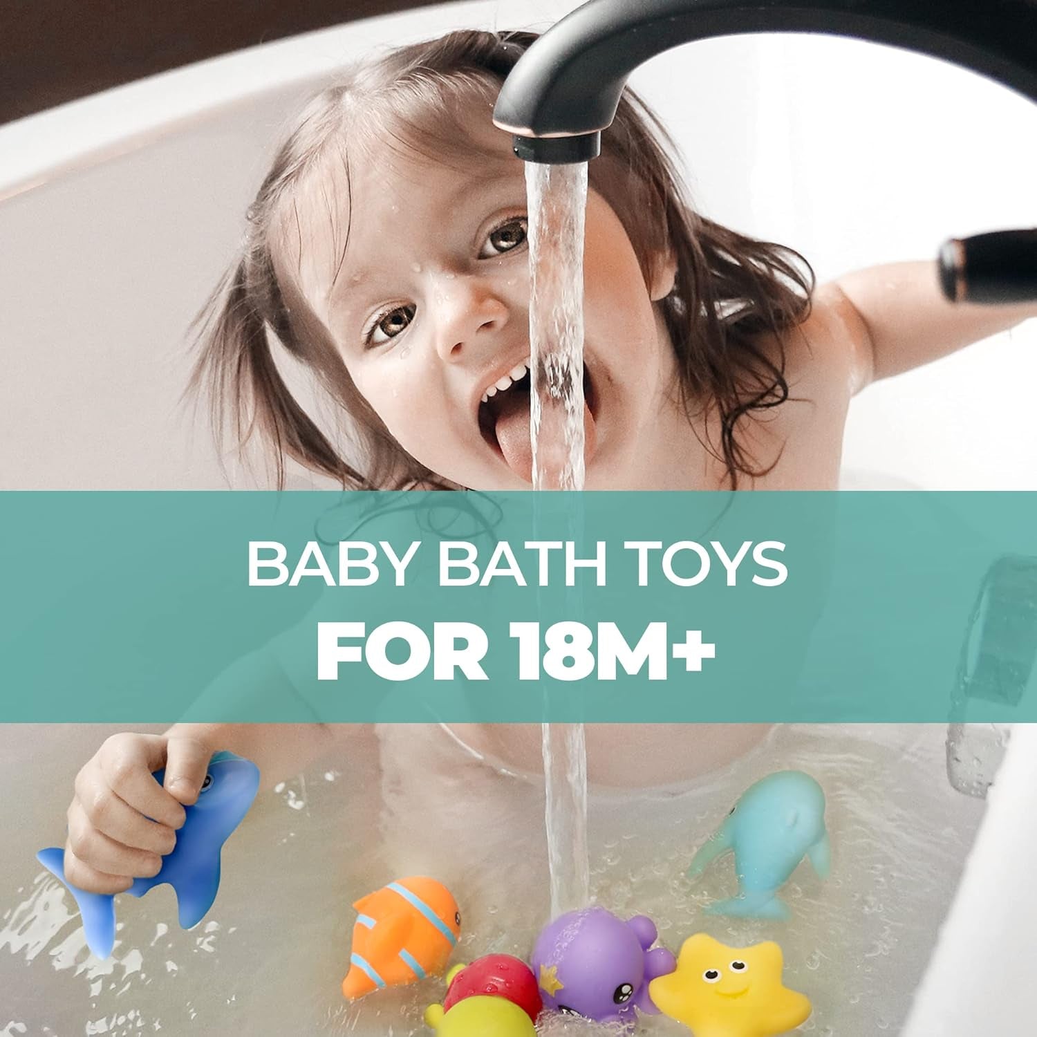 No Hole Infant Bath Toys for 18 Months, Animal Bathtub Toys | Baby Bath Tub Toys for Babies and Toddlers, Easy-Grip, Bright Colors Bath Toy Set
