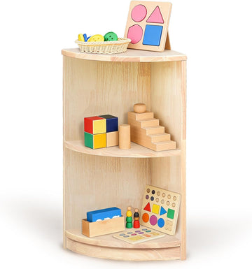 Corner Montessori Shelf 3-Tier Storage Bookcase – Kids Organizer for Toys, Books, Arts & Crafts Supplies, Ideal Toddler Furniture for Nursery, Preschool & Daycare