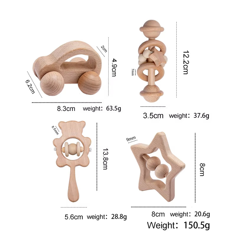 Wooden Baby Rattle Set