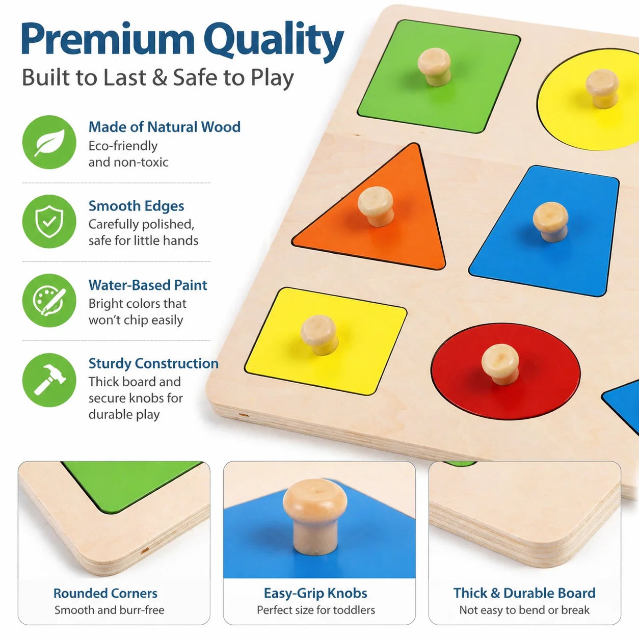 Wooden Shape Puzzles Montessori Learning Educational Toys Knob Puzzles Peg Board Toys for Toddlers