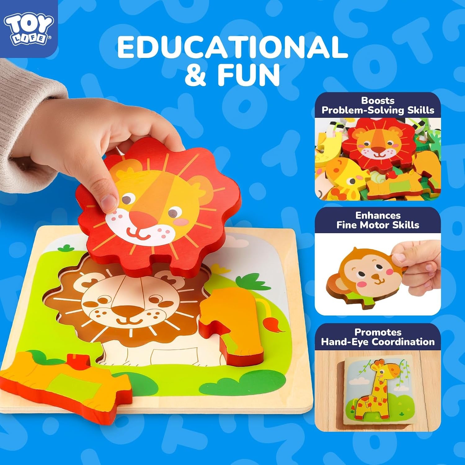 Wooden Puzzles for Toddlers 2-4, Montessori Toys for 1 2 3 Year Old Boys Girls, 4 Piece Animals Puzzles Educational Learning Toys, Birthdays Gifts Toy for 2 Year Old Girl Boy
