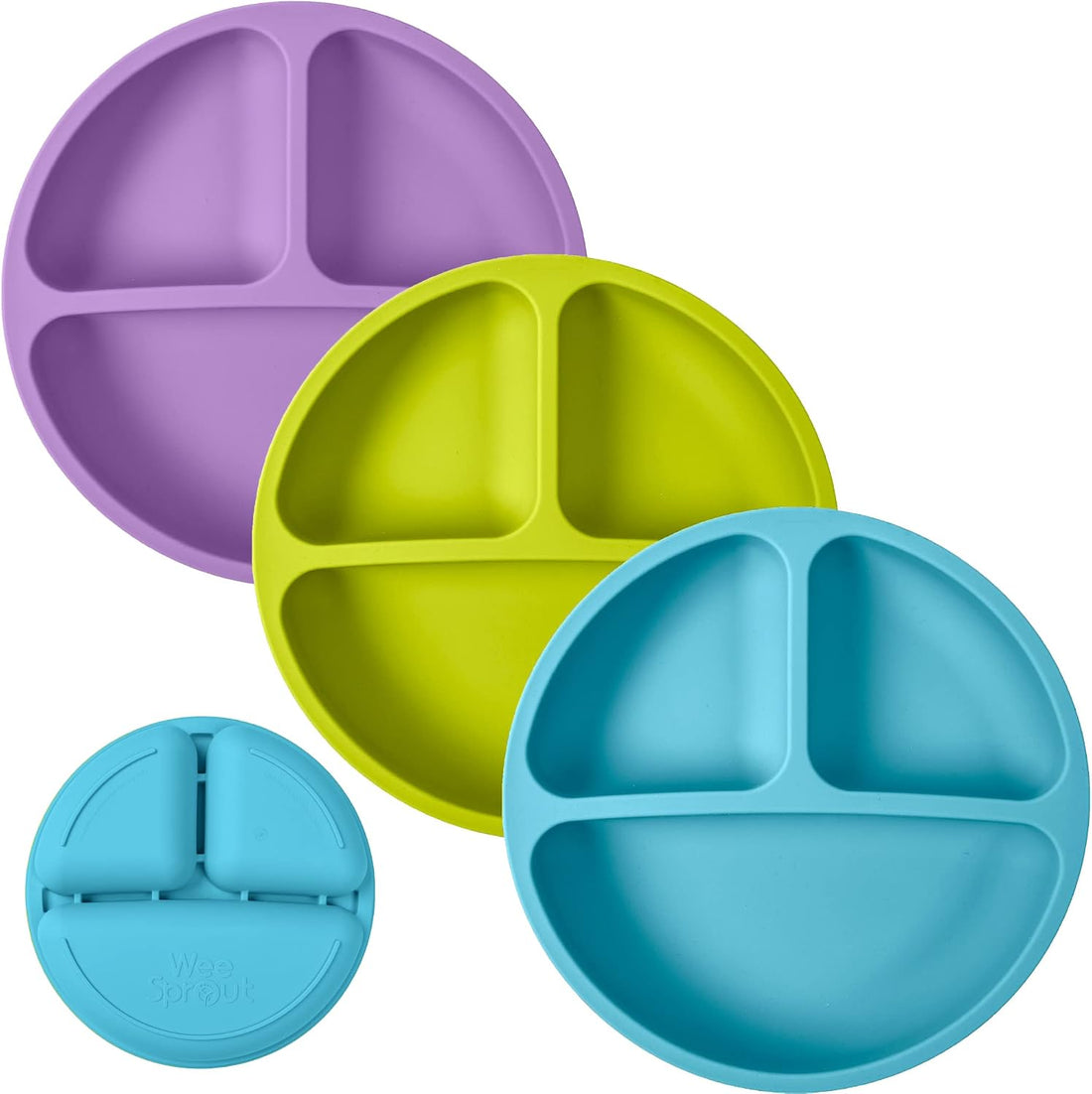 Silicone Plates for Babies & Toddlers (3 Pack) 100% Food-Grade Dishes for Self Feeding, Divided Design & Raised Edges for Picky Eaters, Dishwasher & Microwave Safe Weaning Supplies