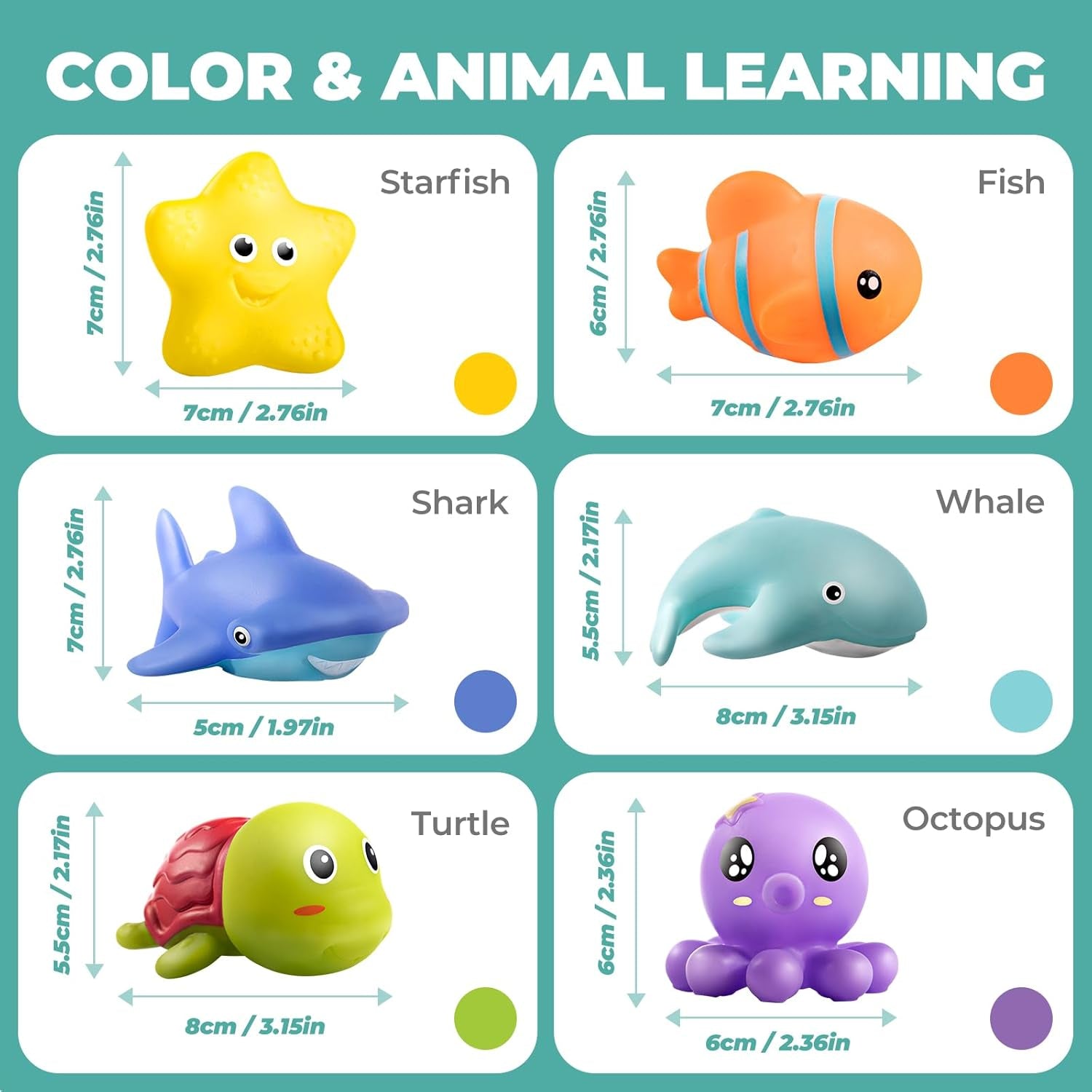 No Hole Infant Bath Toys for 18 Months, Animal Bathtub Toys | Baby Bath Tub Toys for Babies and Toddlers, Easy-Grip, Bright Colors Bath Toy Set