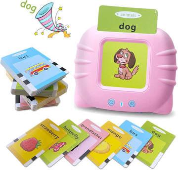 Toddler Talking Flash Cards for 1 2 3 4 5 Year Old Boys and Girls - Language Sensory Learning Device with 224 Sight Words - Montessori,Pocket Speech Therapy,Autism Toys,Christmas Birthday Gift - Pink