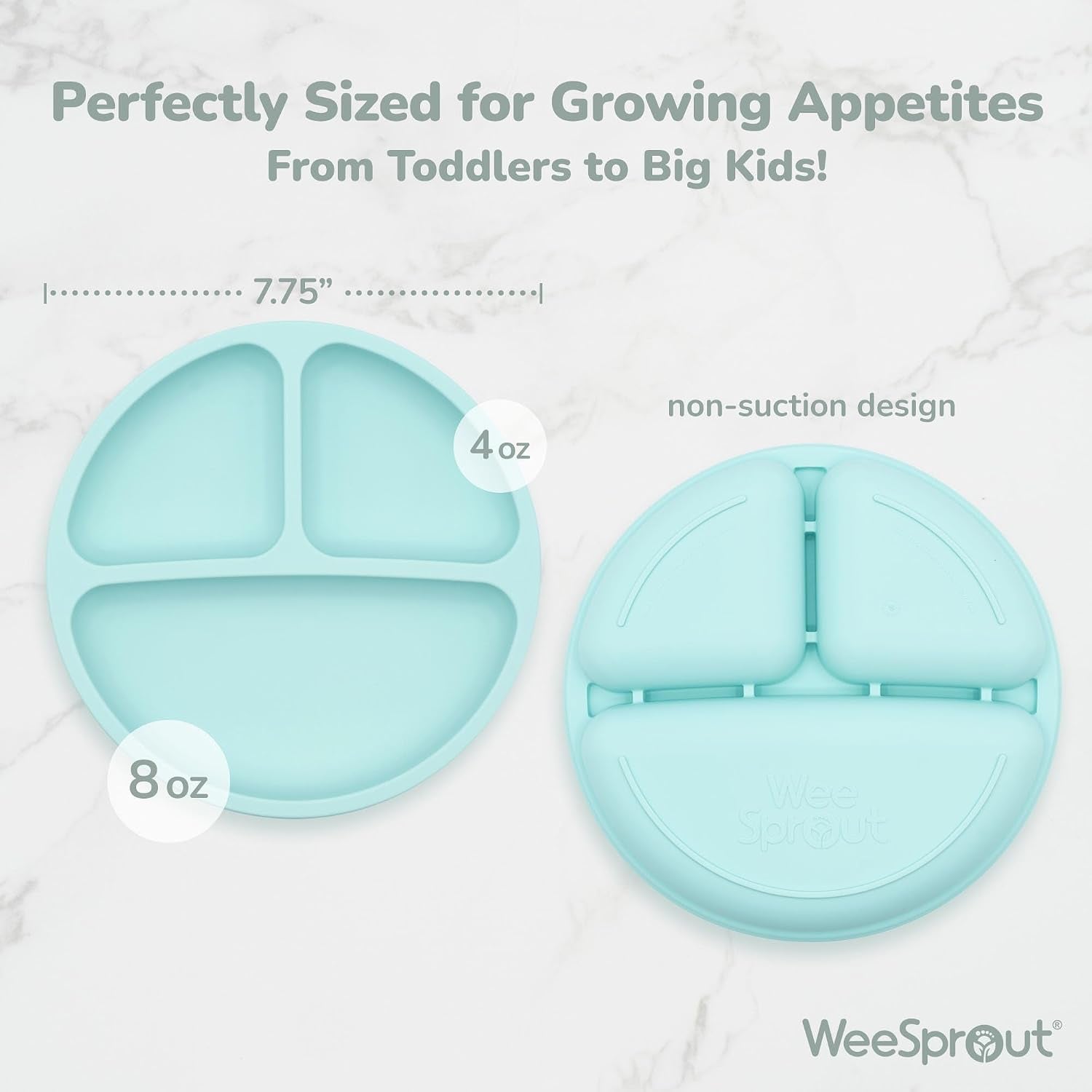 Silicone Plates for Babies & Toddlers (3 Pack) 100% Food-Grade Dishes for Self Feeding, Divided Design & Raised Edges for Picky Eaters, Dishwasher & Microwave Safe Weaning Supplies
