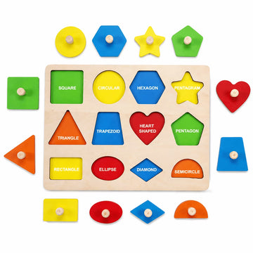 Wooden Shape Puzzles Montessori Learning Educational Toys Knob Puzzles Peg Board Toys for Toddlers