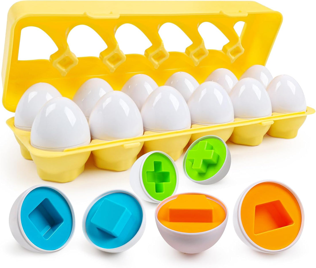 Eggs Toys,Montessori Geometric Egg Early Fine Motor Skills Learning Color Sorting & Shape Sorter Matching Game Easter Basket Stuffers Toys for Toddler Boys Girls Ages 1-3