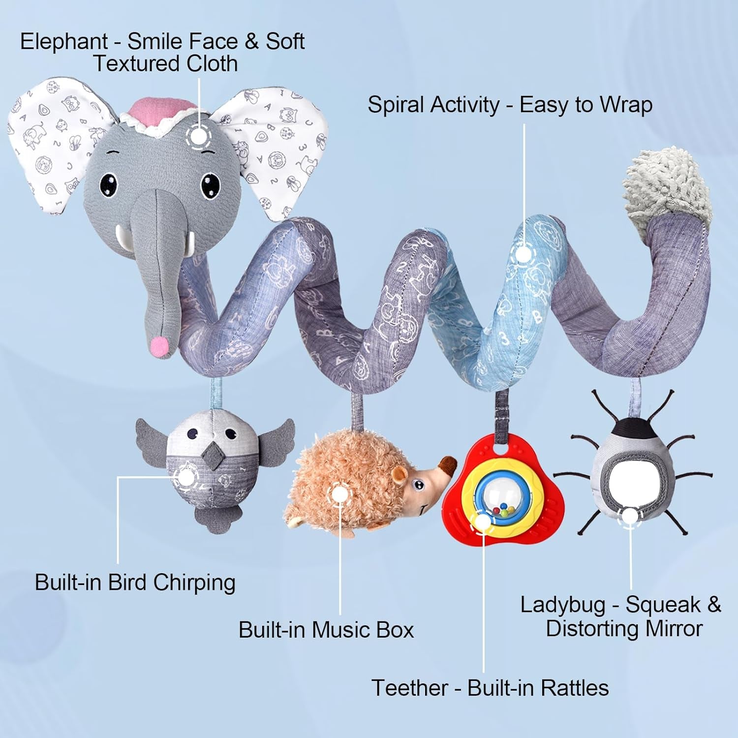 Musical Car Seat Toys Newborn Toys, Stroller Toys Baby Toys 0-6 Months Infant Toys, Baby Toys for Carseat Stroller Crib with Rattles Teether, Baby Toys for 0 3 6 9 12 Boys Girls Enfants