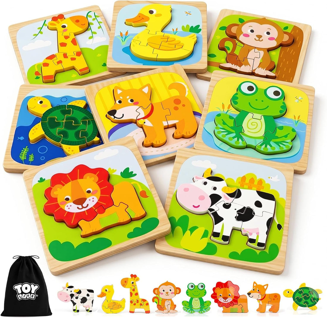 Wooden Puzzles for Toddlers 2-4, Montessori Toys for 1 2 3 Year Old Boys Girls, Animals Puzzles Educational Learning Toys 2 Year Old, Toddler Birthday Gifts Toy for Baby Girl Boy 6M+