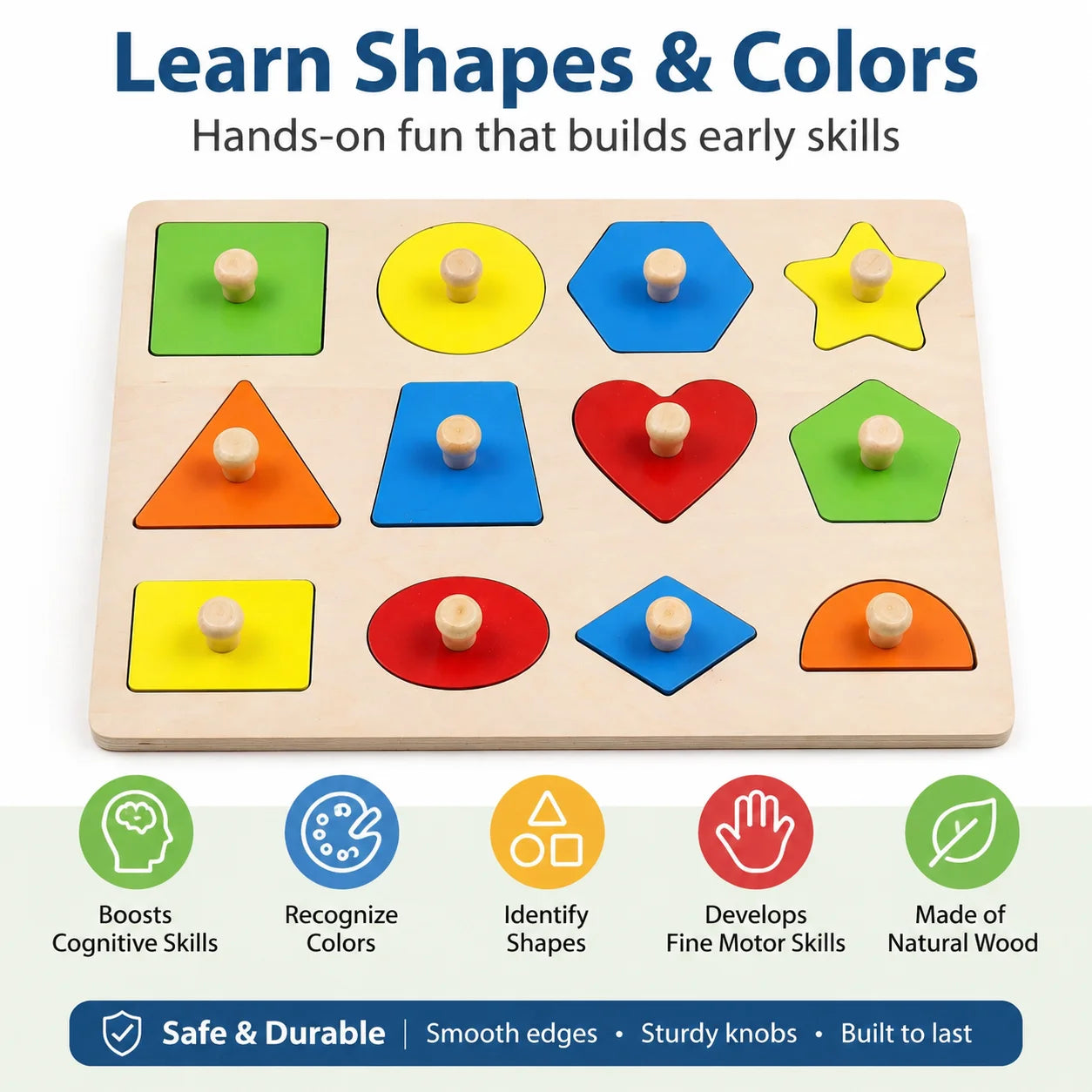 Wooden Shape Puzzles Montessori Learning Educational Toys Knob Puzzles Peg Board Toys for Toddlers