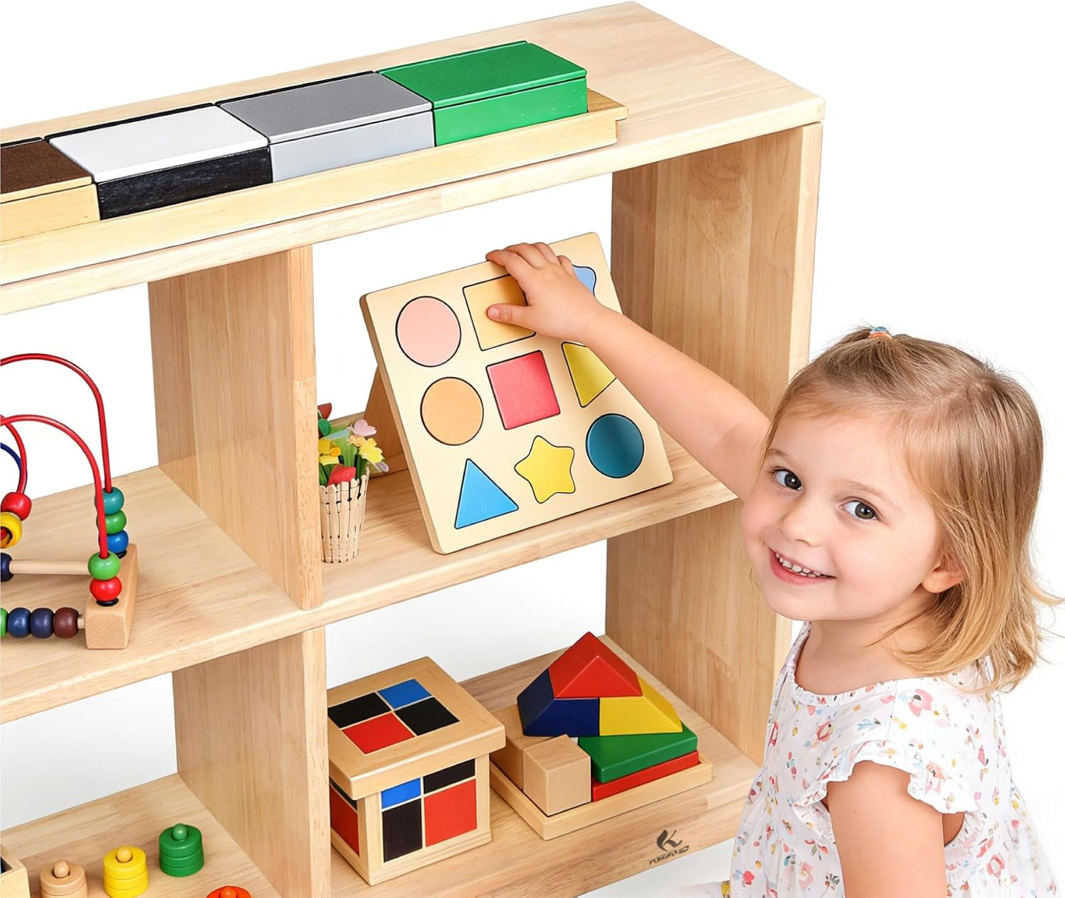4-Cubby Montessori Storage Bookcase – Kids Shelf Organizer for Toys, Books & Art Supplies, Toddler Cabinet Furniture for Playroom, Daycare, Preschool, Kindergarten & Nursery