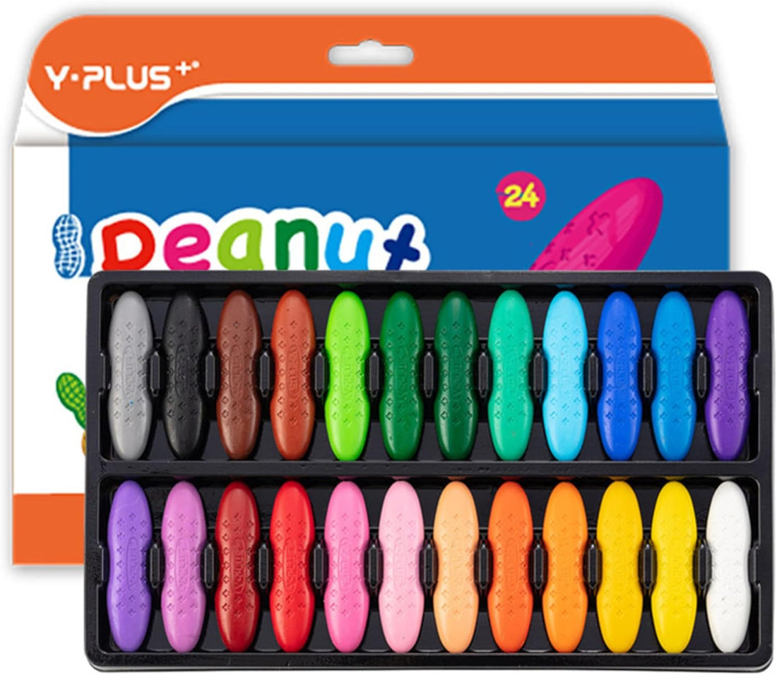 Toddler Crayons, 24 Washable Easy-Grip Peanut Crayons, No Toxic | Easy to Hold Washable Crayons for Kids, Mess Free Unbreakable Crayon Gifts, Safe Coloring Gifts for Preschool Supplies