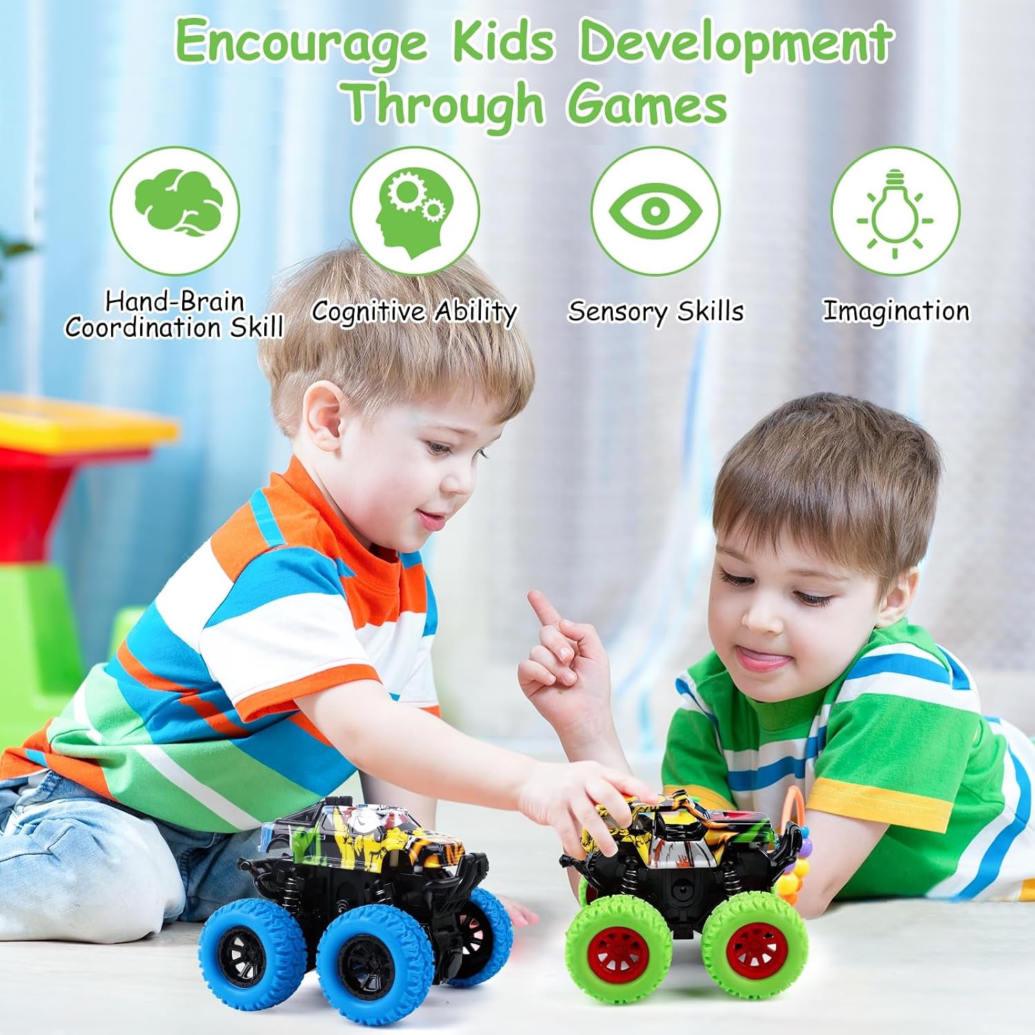 Monster Truck Toy Friction Car for Kid Toddler 360° Rotating (2 Pack)