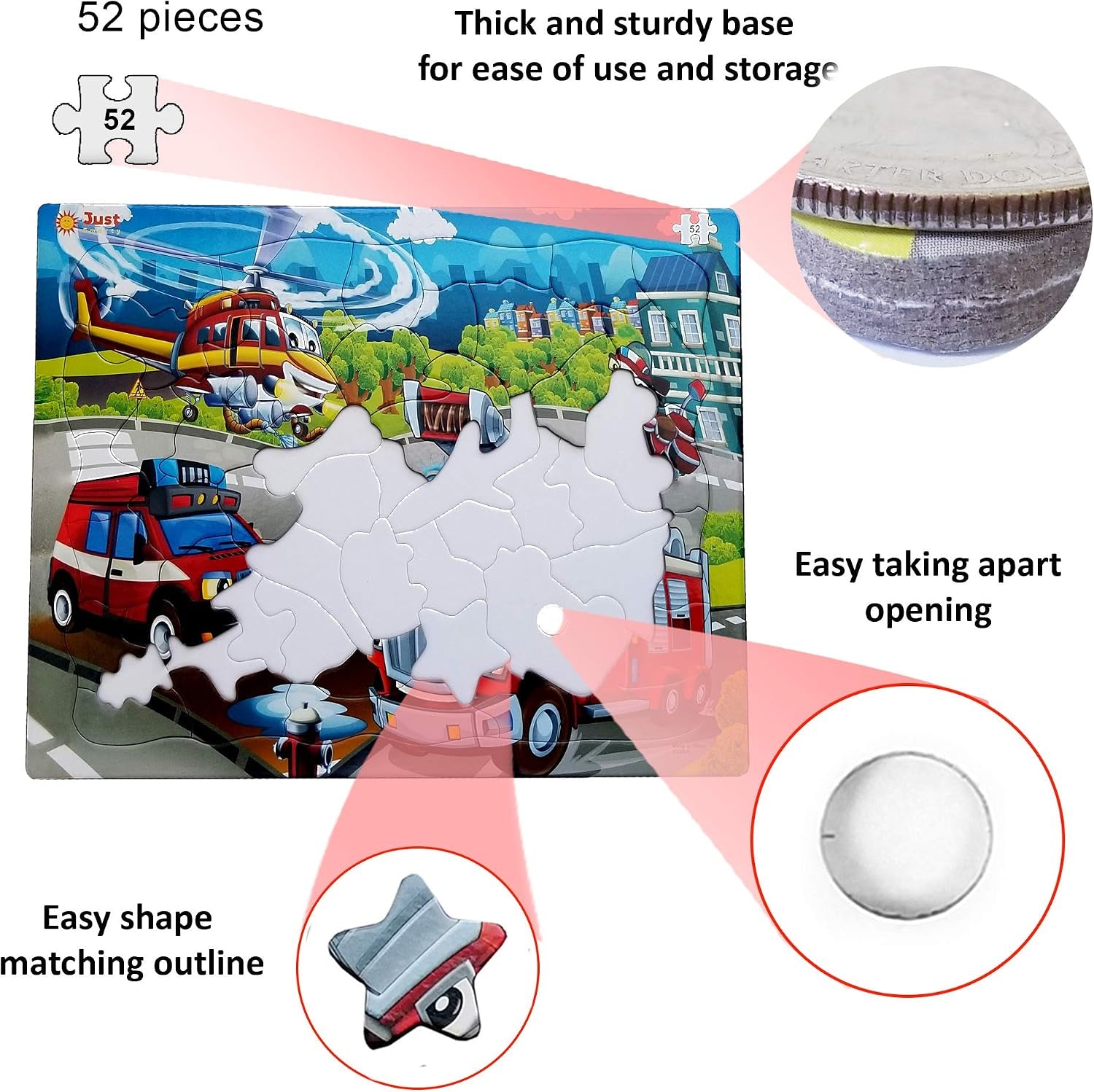 Fire Truck Puzzle for Boys and Girls, 52 Pieces | Firefighter Theme, Ages 4-6, Jigsaw Puzzle for Toddlers, Kids Toy Ages 4-6 , Puzzles for 5 Year Olds