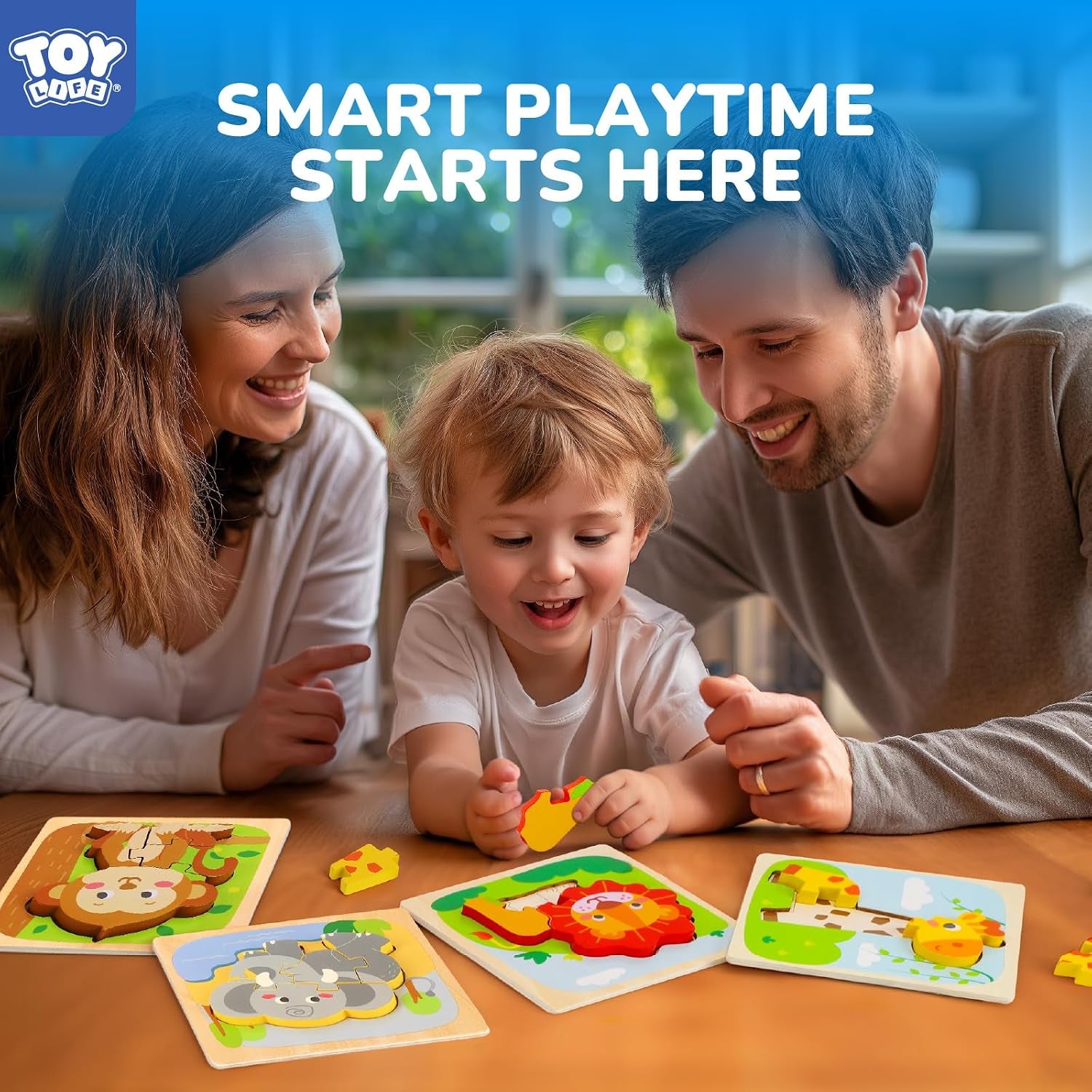 Wooden Puzzles for Toddlers 2-4, Montessori Toys for 1 2 3 Year Old Boys Girls, 4 Piece Animals Puzzles Educational Learning Toys, Birthdays Gifts Toy for 2 Year Old Girl Boy