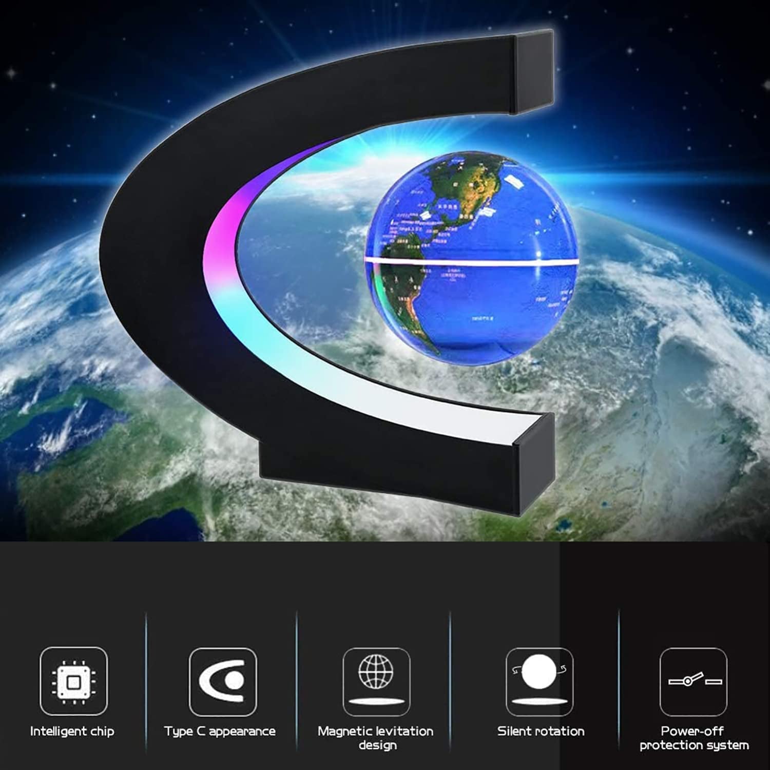 Magnetic Levitation Globe with LED Light - A Stunning Desktop Decoration and Unique Gift for Any Occasion