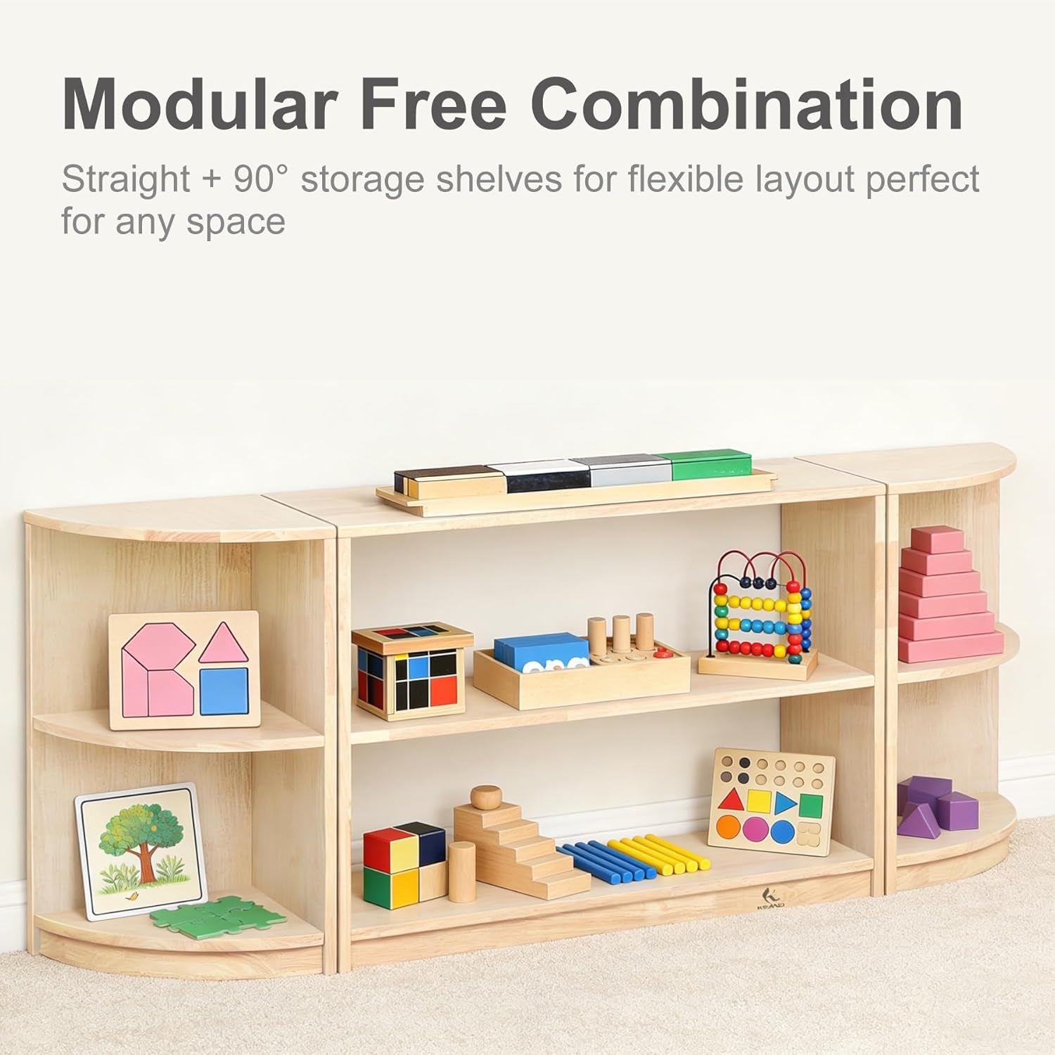 Corner Montessori Shelf 3-Tier Storage Bookcase – Kids Organizer for Toys, Books, Arts & Crafts Supplies, Ideal Toddler Furniture for Nursery, Preschool & Daycare