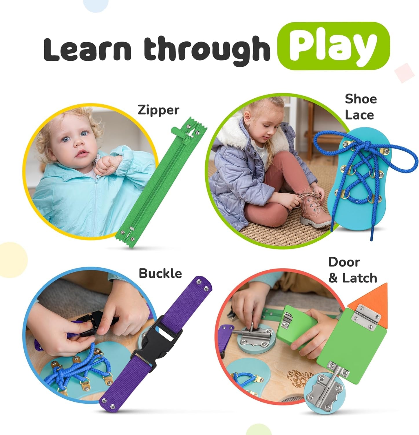 Engaging Montessori Busy Board | Premium Wooden Sensory Toy for 3+ Years | 10 Fun Activities to Boost Fine Motor Skills and Learning