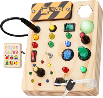 Wooden Busy Board with LED Switch 