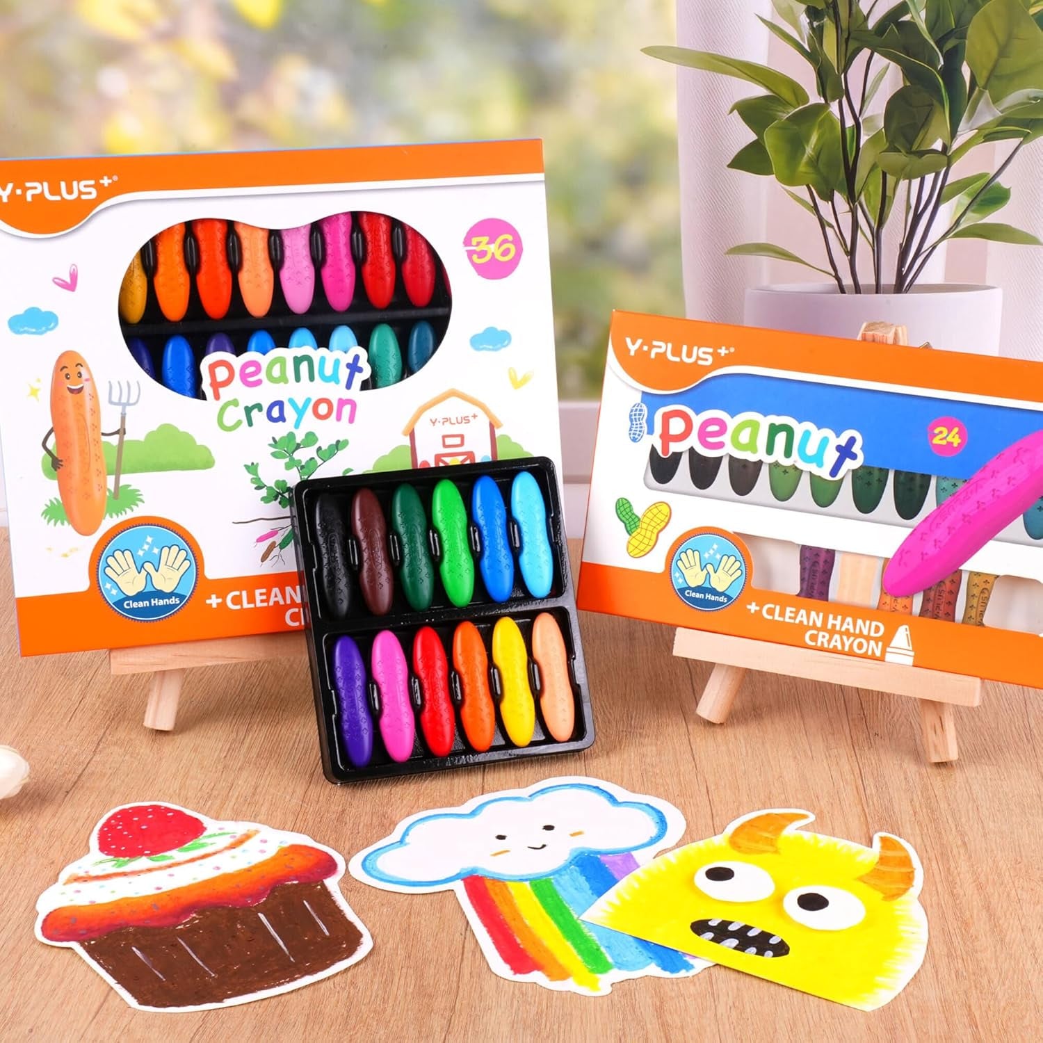 Toddler Crayons, 24 Washable Easy-Grip Peanut Crayons, No Toxic | Easy to Hold Washable Crayons for Kids, Mess Free Unbreakable Crayon Gifts, Safe Coloring Gifts for Preschool Supplies