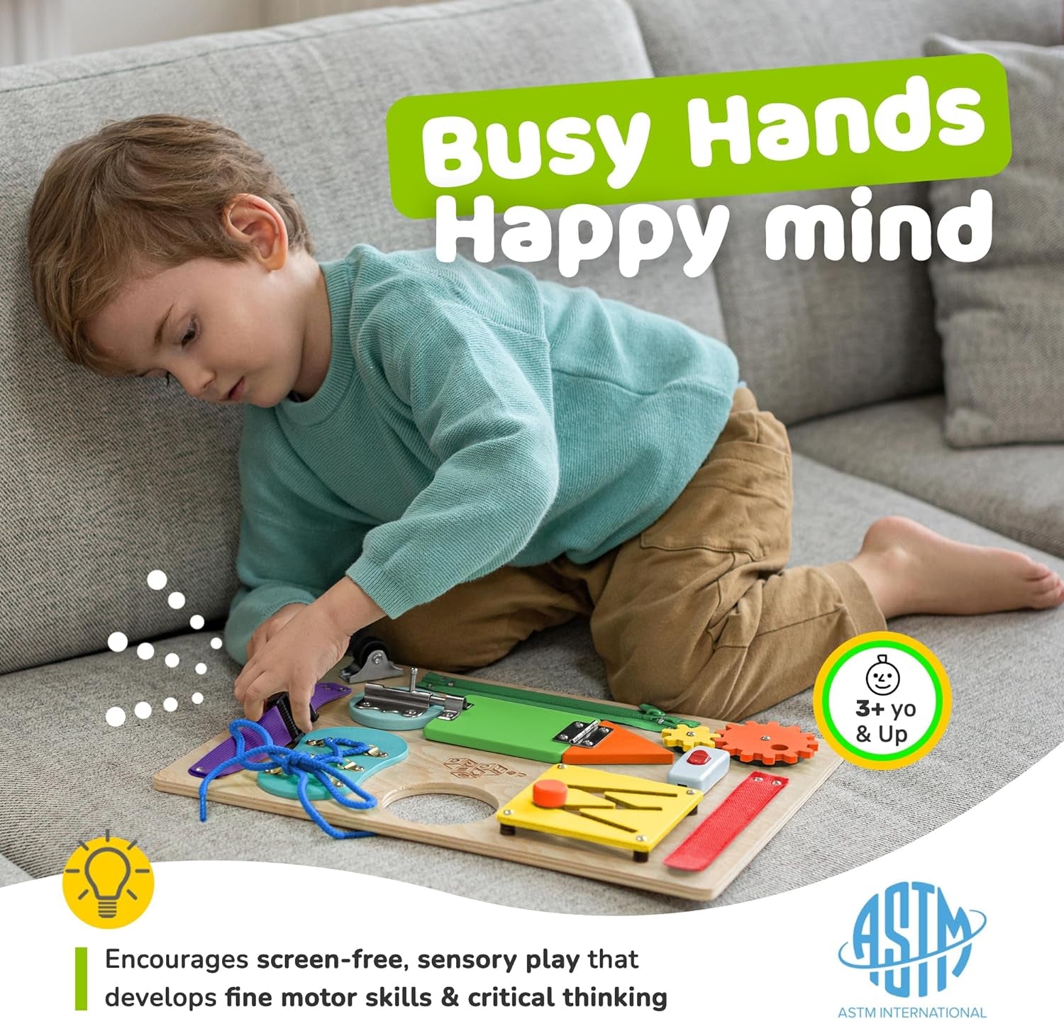 Engaging Montessori Busy Board | Premium Wooden Sensory Toy for 3+ Years | 10 Fun Activities to Boost Fine Motor Skills and Learning