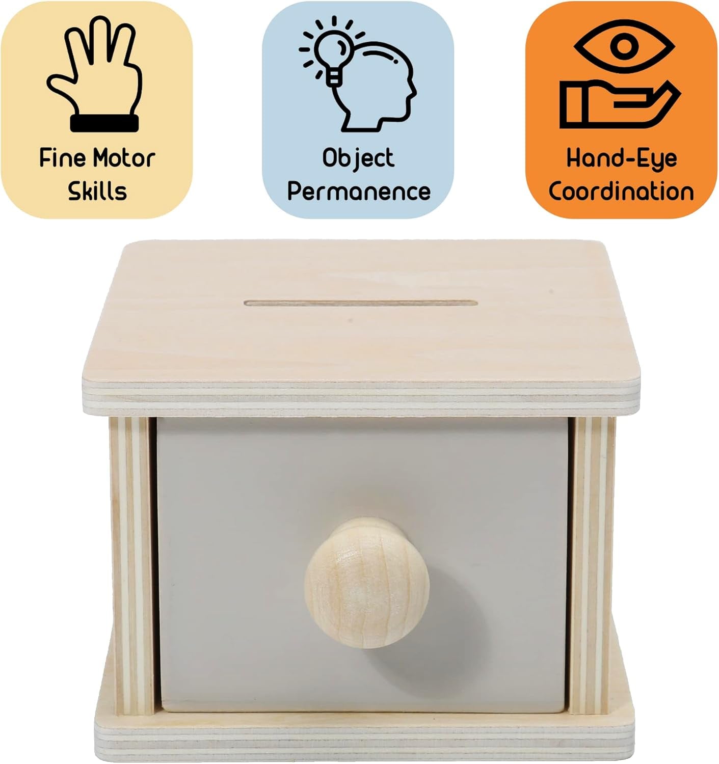 Montessori Coin Box, Montessori Toys for 1 Year Old Toddler Coins, Baby Wooden Toy Ball Infant Drawer Drop, 1+ Baby Essentials Object Permanence Learning