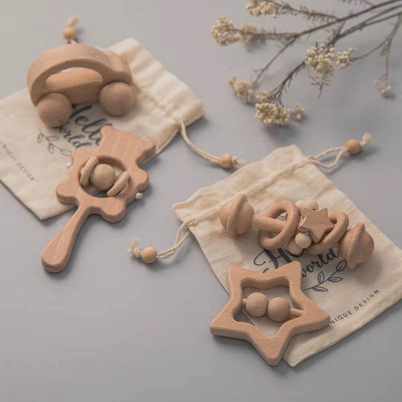 Wooden Baby Rattle Set