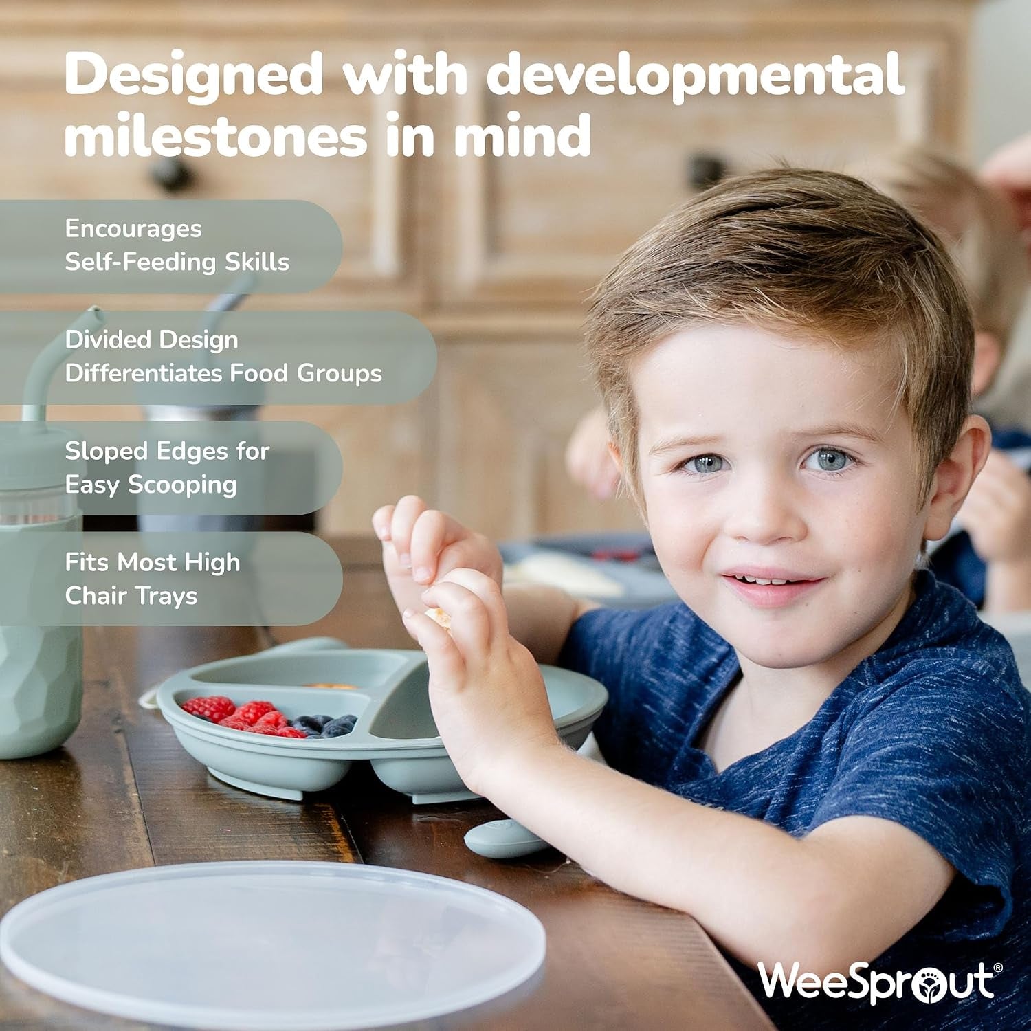 Silicone Plates for Babies & Toddlers (3 Pack) 100% Food-Grade Dishes for Self Feeding, Divided Design & Raised Edges for Picky Eaters, Dishwasher & Microwave Safe Weaning Supplies