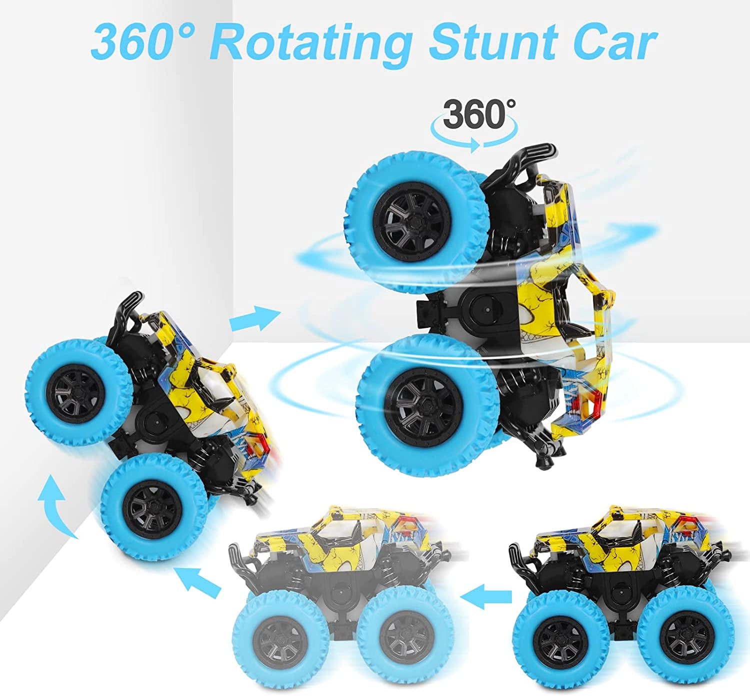 Monster Truck Toy Friction Car for Kid Toddler 360° Rotating (2 Pack)