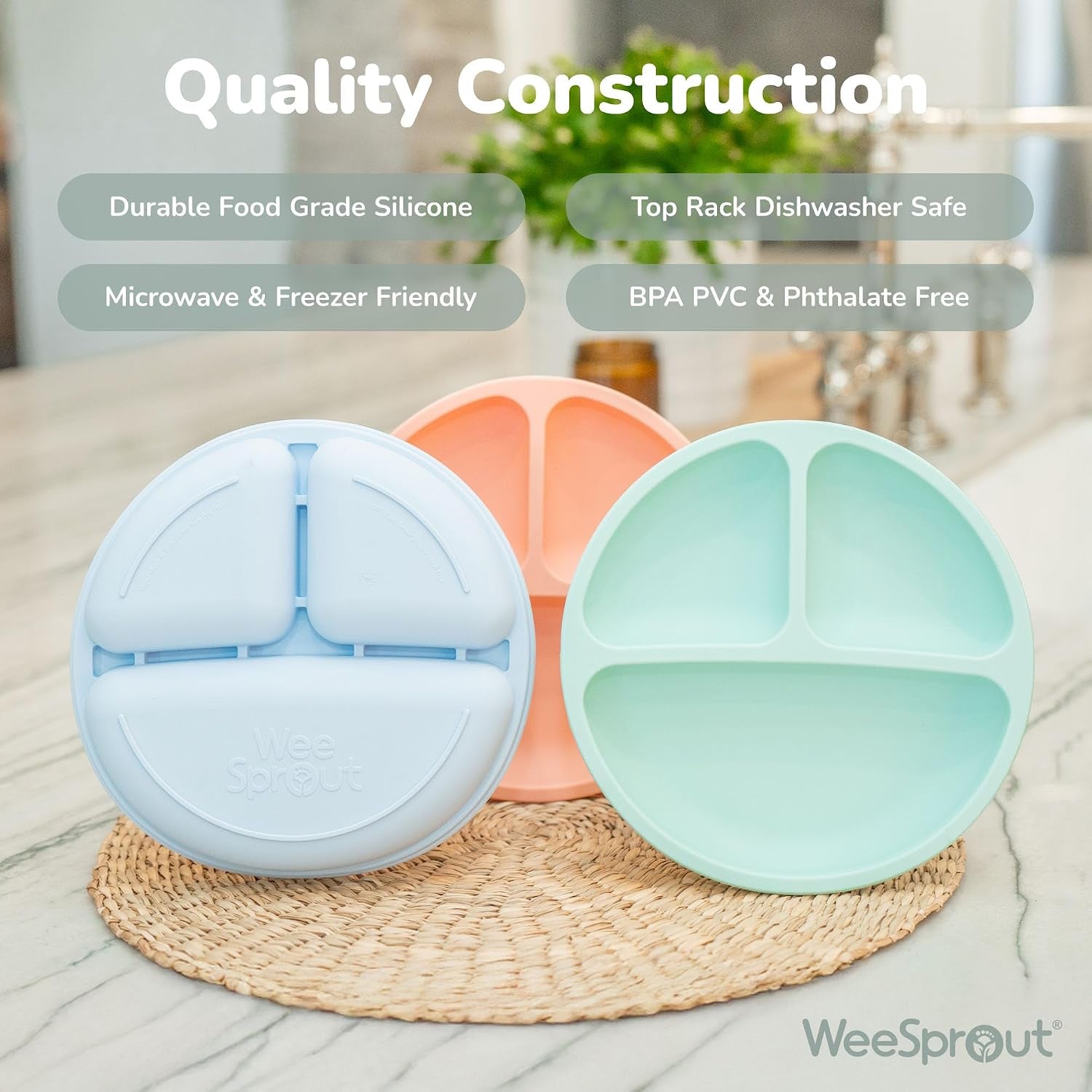 Silicone Plates for Babies & Toddlers (3 Pack) 100% Food-Grade Dishes for Self Feeding, Divided Design & Raised Edges for Picky Eaters, Dishwasher & Microwave Safe Weaning Supplies
