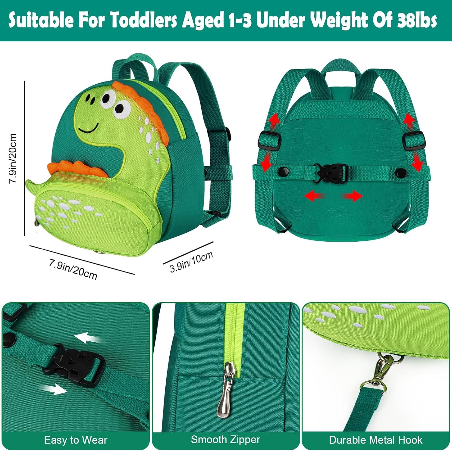 Toddler Harness Backpack Leash, Cute Dinosaur Backpacks with anti Lost Wrist Link, Cute Mini Child Backpack Wristband Tether Strap and Protection Leashes for Boys Girls Aged 1-3 Years