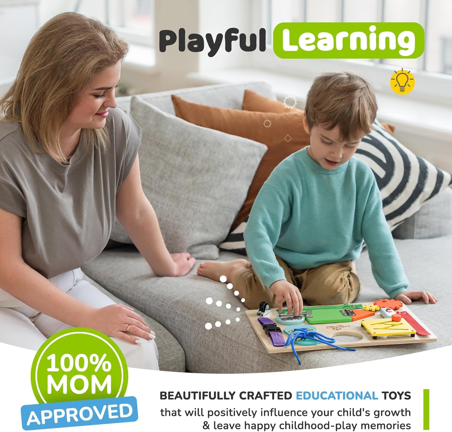 Engaging Montessori Busy Board | Premium Wooden Sensory Toy for 3+ Years | 10 Fun Activities to Boost Fine Motor Skills and Learning