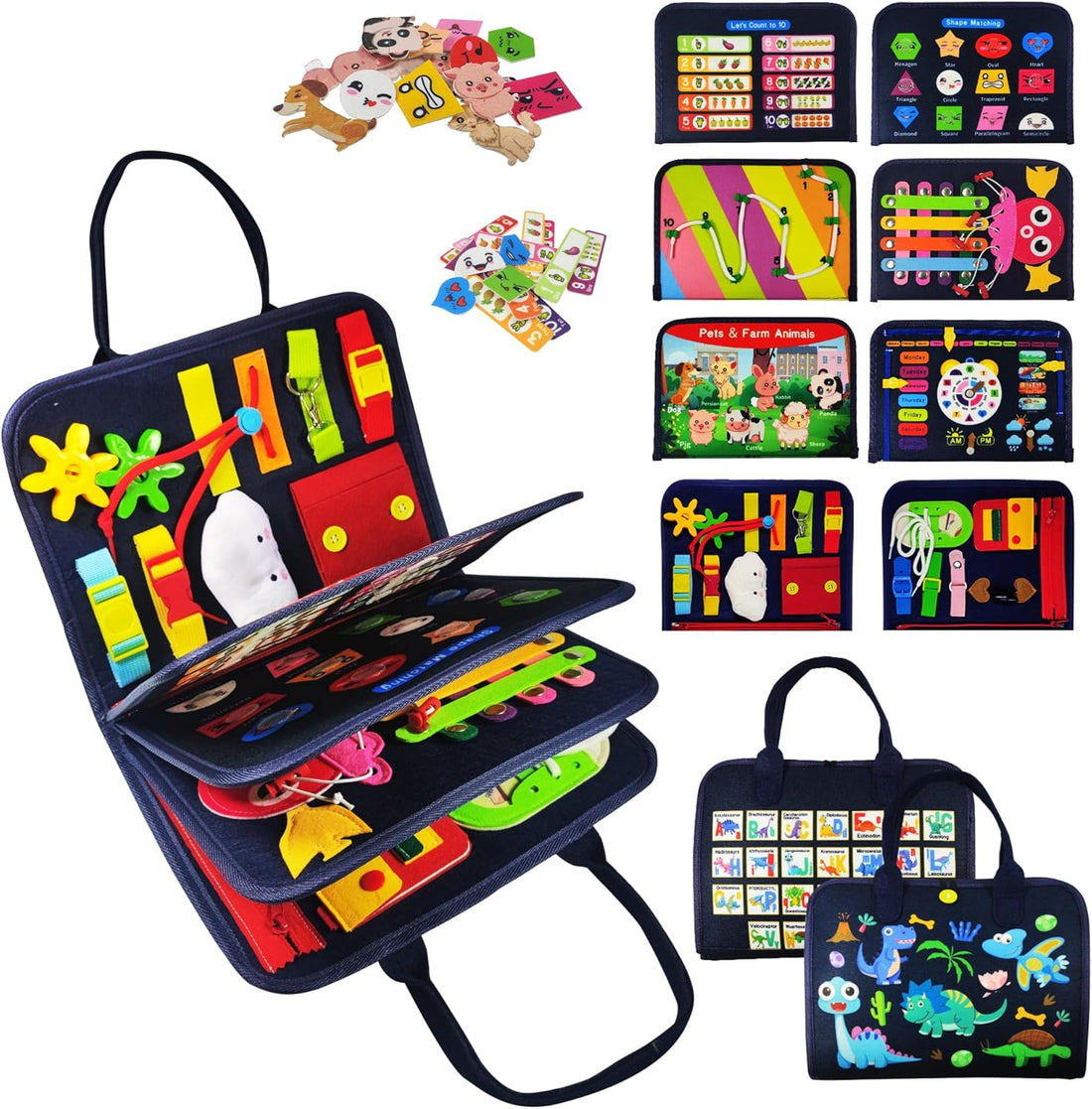 Busy Board for Toddlers 3+ Years Old, Montessori Sensory Toy | 8-Layer Felt, Educational Learning Fine Motor Skills Activity Board, Travel Toys for Car Airplane, Gifts for Boys Girls