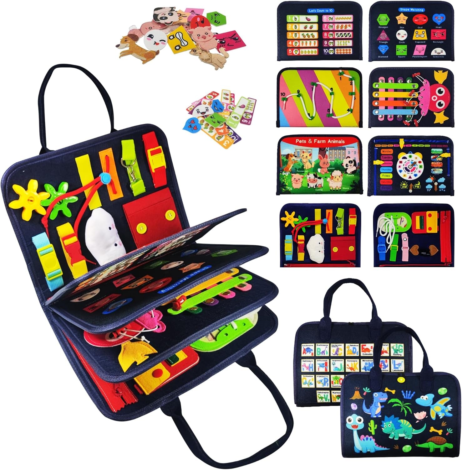 Busy Board for Toddlers 3+ Years Old, Montessori Sensory Toy | 8-Layer Felt, Educational Learning Fine Motor Skills Activity Board, Travel Toys for Car Airplane, Gifts for Boys Girls
