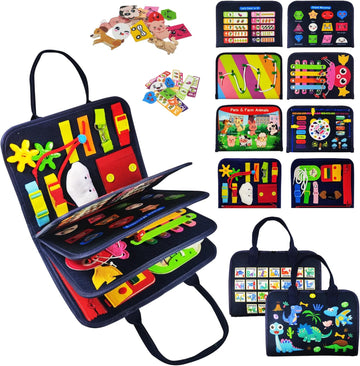Busy Board for Toddlers 3+ Years Old, Montessori Sensory Toy | 8-Layer Felt, Educational Learning Fine Motor Skills Activity Board, Travel Toys for Car Airplane, Gifts for Boys Girls