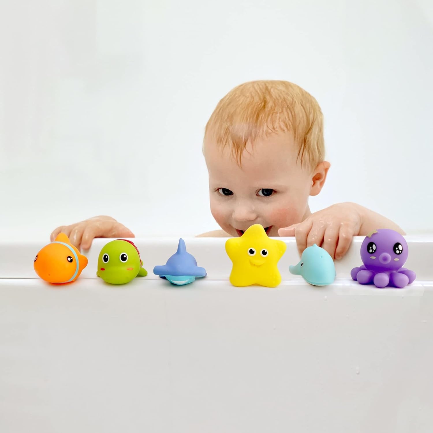 No Hole Infant Bath Toys for 18 Months, Animal Bathtub Toys | Baby Bath Tub Toys for Babies and Toddlers, Easy-Grip, Bright Colors Bath Toy Set