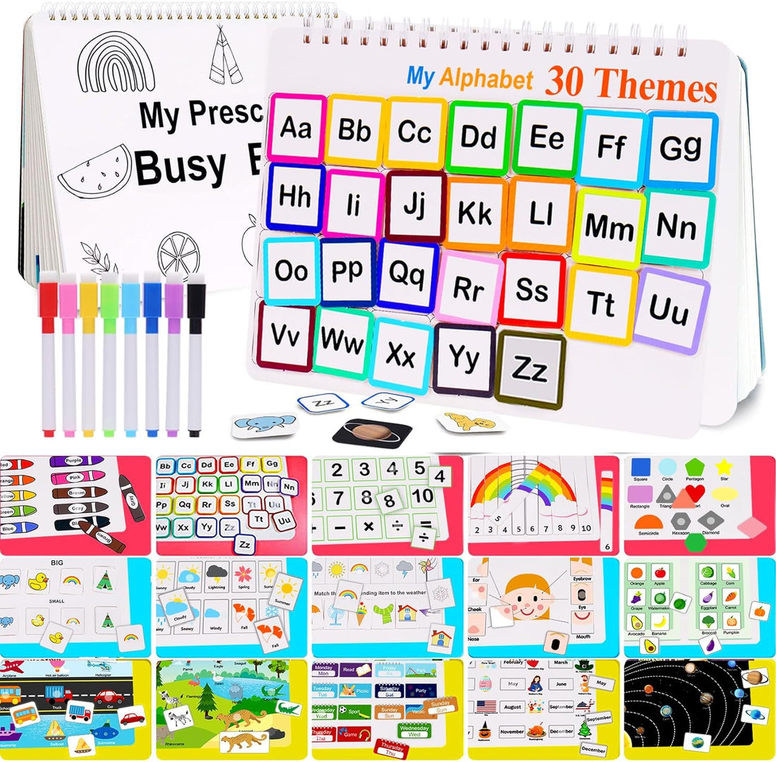 Mallify Busy Book for Toddlers 3-5, Montessori Busy Book with 30 Themes and 8 Markers, Kids Binder and Early Learning Toys, Preschool Busy Books for Toddlers, Tracing Coloring Book, Busytots
