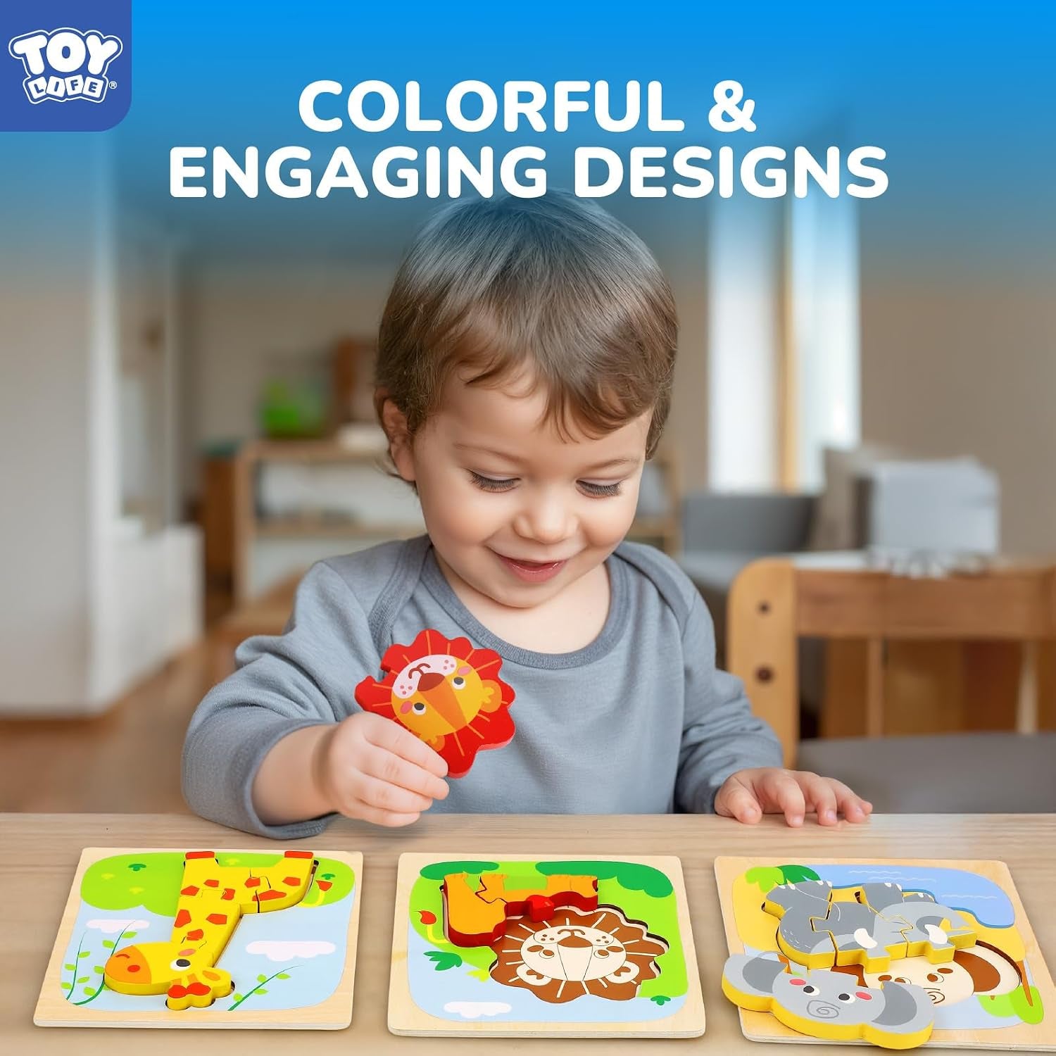 Wooden Puzzles for Toddlers 2-4, Montessori Toys for 1 2 3 Year Old Boys Girls, 4 Piece Animals Puzzles Educational Learning Toys, Birthdays Gifts Toy for 2 Year Old Girl Boy