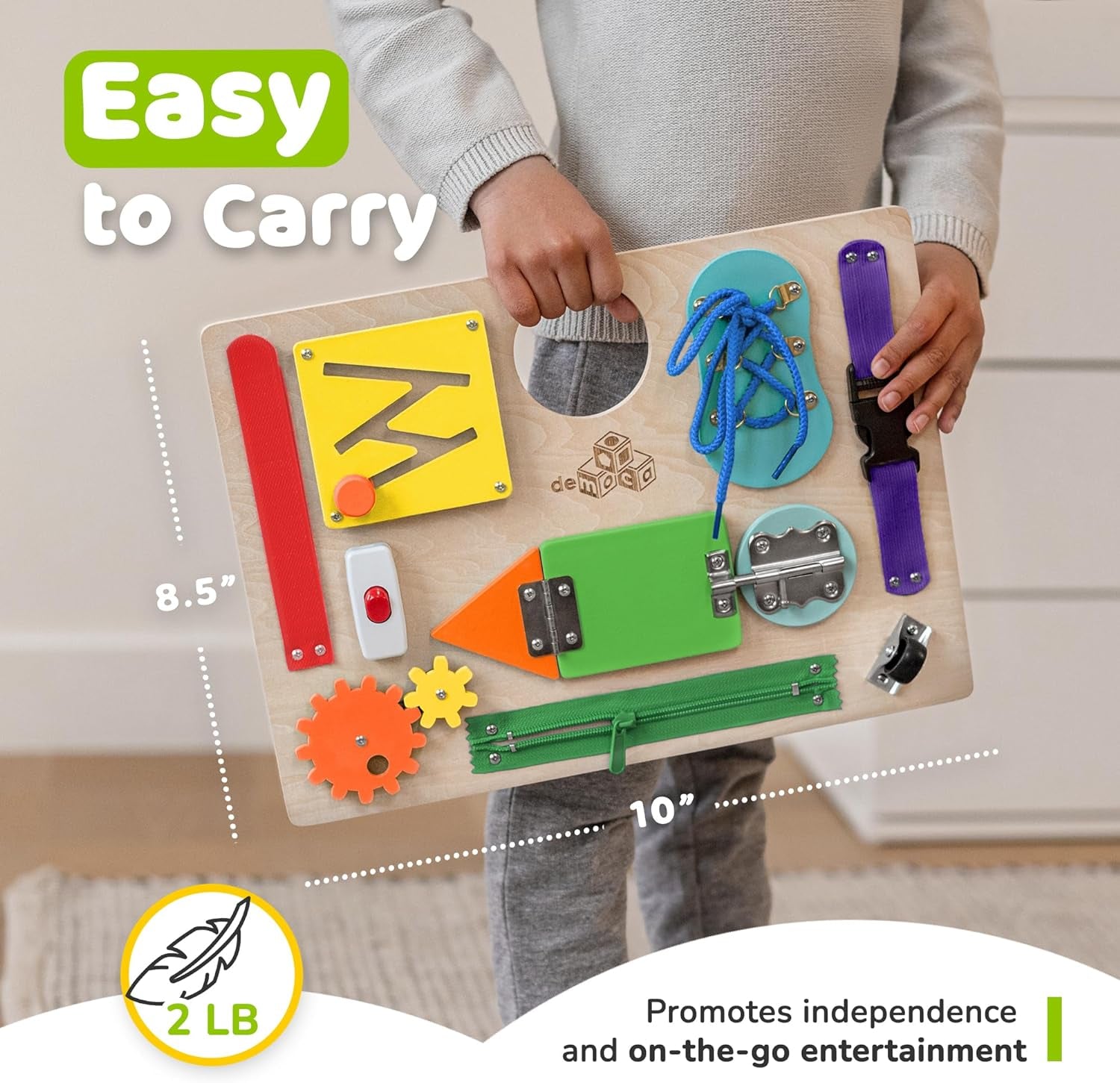 Engaging Montessori Busy Board | Premium Wooden Sensory Toy for 3+ Years | 10 Fun Activities to Boost Fine Motor Skills and Learning