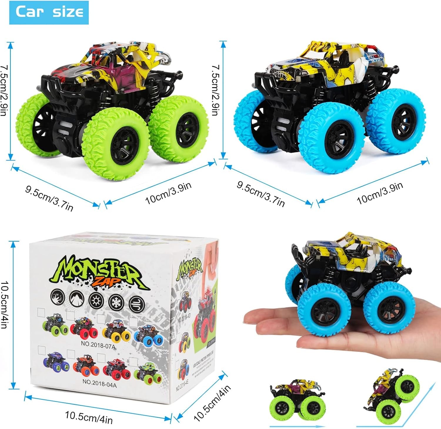 Monster Truck Toy Friction Car for Kid Toddler 360° Rotating (2 Pack)