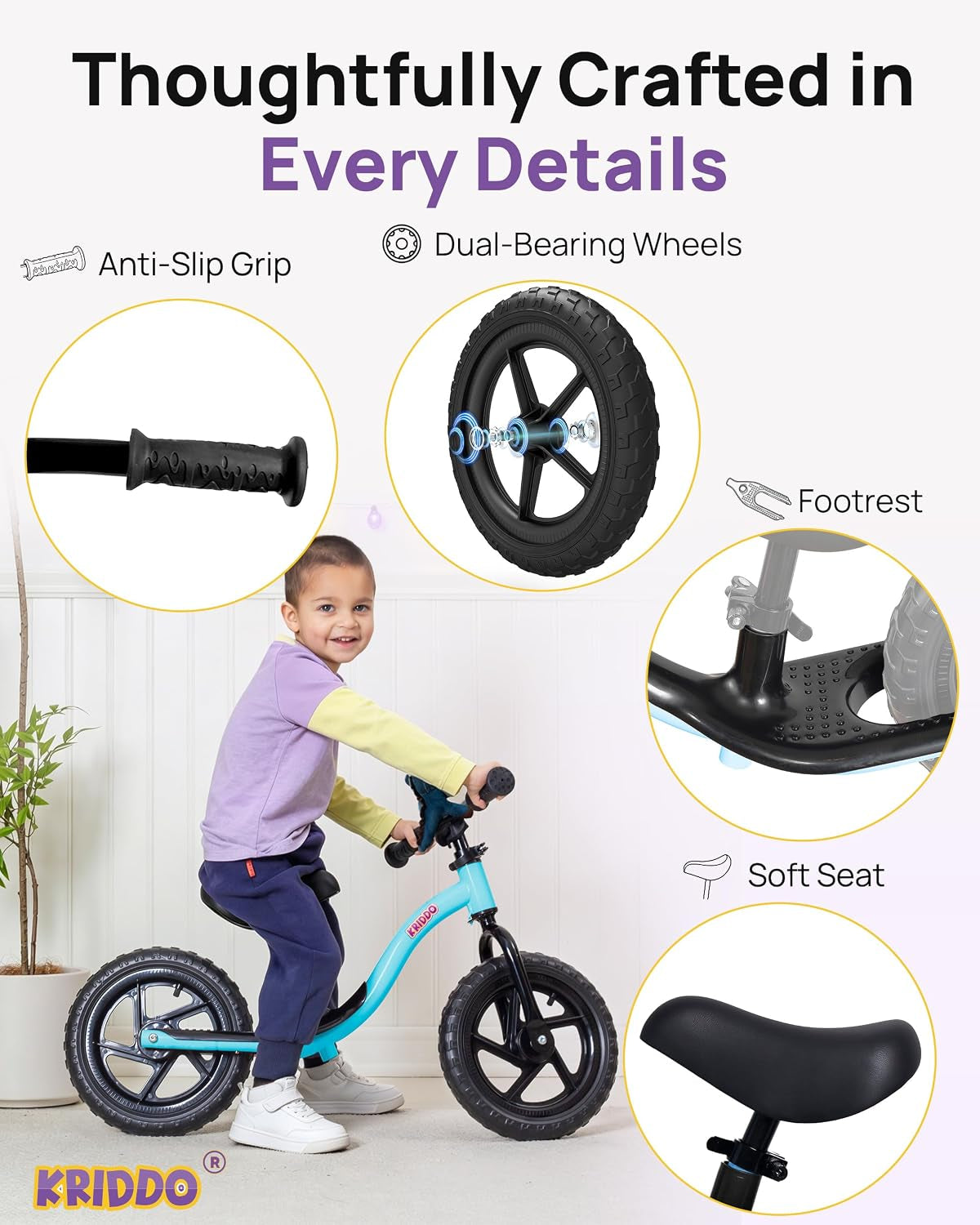 Toddler Balance Bike 2 Year Old: Toddler Bike with Riding Buddy | 12 Inch Kids Balance Bike for 2-5 Years Old, Adjustable No Pedal Kids Toy Bike, Tool-Free, Gift for 2-3 Girls Boys, Blue