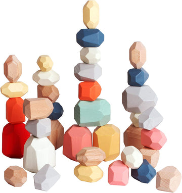 36 PCS Wooden Sorting Stacking Rocks Stones,Sensory Toddler Toys Learning Montessori Toys, Building Blocks Game for Kids 3 4 5 6 Years Boy and Girl Birthday Gifts for Kids
