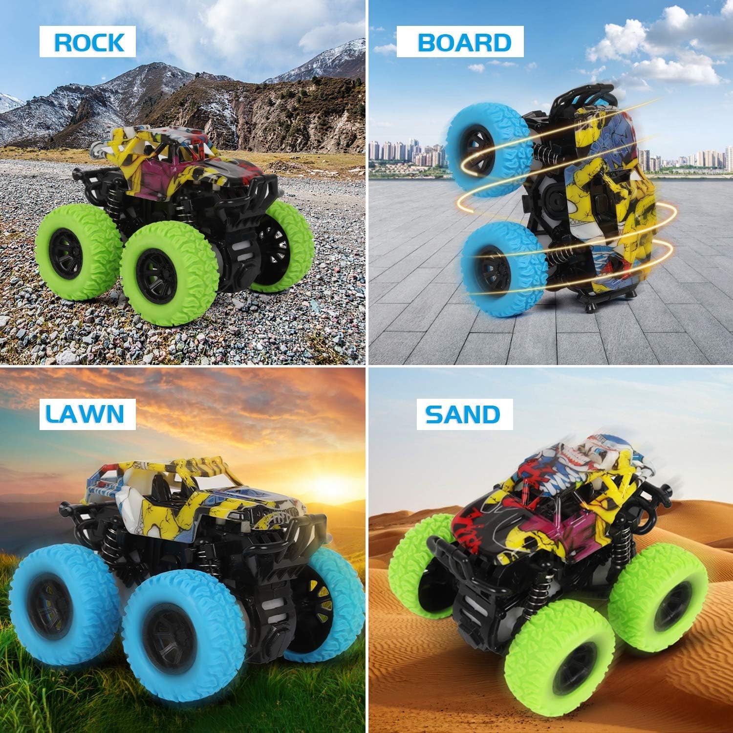 Monster Truck Toy Friction Car for Kid Toddler 360° Rotating (2 Pack)