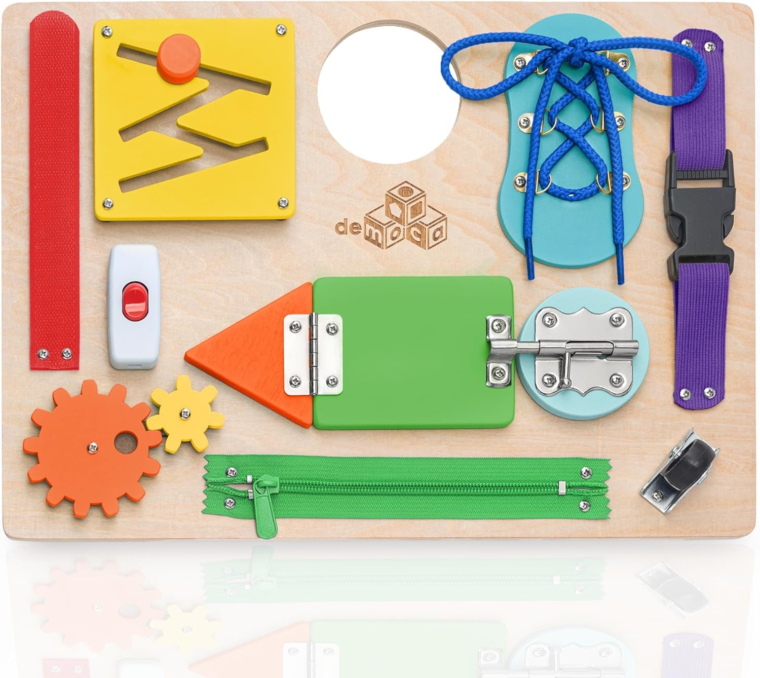 Engaging Montessori Busy Board | Premium Wooden Sensory Toy for 3+ Years | 10 Fun Activities to Boost Fine Motor Skills and Learning